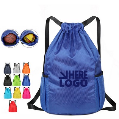 Waterproof Drawstring Backpack With Mesh Pockets