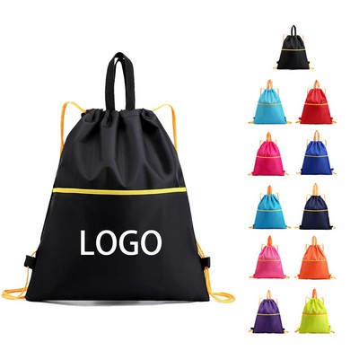 Front Pocket Water Resistant 420D Polyester Drawstring Backpack