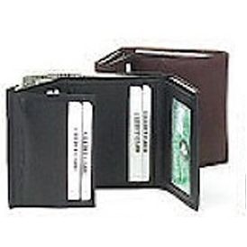 Cow Calf Leather Trifold Wallet w/Side Folding Flap