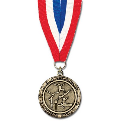 1½" Female Gymnastic Cast MX Medal w/Grosgrain Neck Ribbon