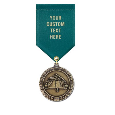 1½" Stack Of Books Cast MX Medal w/Satin Drape Ribbon