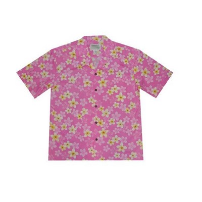 Pink Hawaiian Cotton Poplin Shirt w/Button Front & Short Sleeves