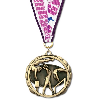 2 3/8" Female Gymnastics ES Medal w/Grosgrain Neck Ribbon