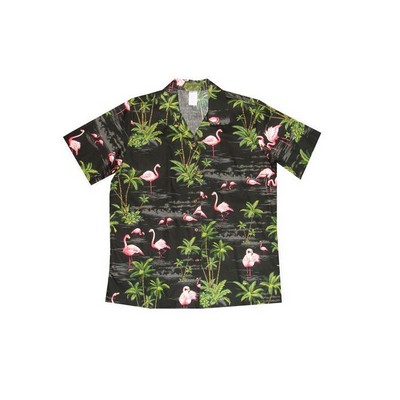 Ladies Black Hawaiian Print Cotton Short Sleeve Shirt
