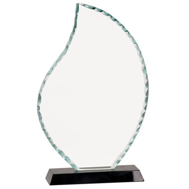 Flame Shaped Facet Glass Award w/ Black Base (10 1/2")