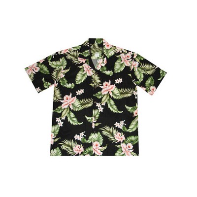 Black/Pink Hawaiian Tropical Print 100% Rayon Silky Feel Bahama Shirt