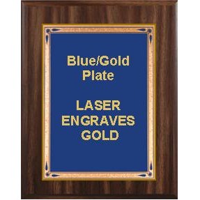 Walnut Plaque 10-1/2" x 13" - Blue/Gold 8-1/2" x 11" Teardrop Plate