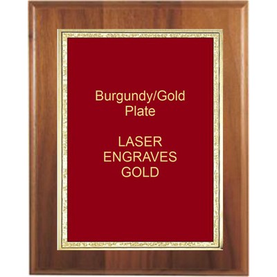 Walnut Beveled Edge 9" x 12" Plaque - W/ 7" x 10" Burgundy/Gold Florentine Plate