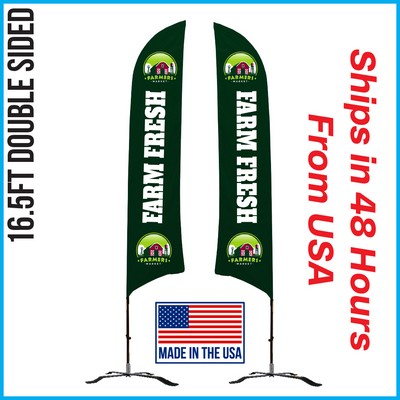 16.5' Shark Flag - Double-Sided W/Black X Base - Made in the USA