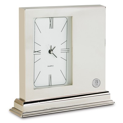 Quartz Metal Desk Clock W/ Silver Medallion