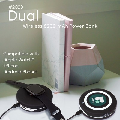 Dual Wireless 5200 mAh power bank - compatible with Apple Watch, iPhone and Adroid Phones