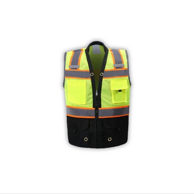 High Visibility Premium Surveyor Vest, Class 2, Black, Zipper Front
