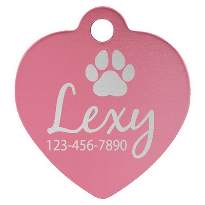 Anodized Aluminum Pink Heart Pet Tags, Engraved, 1 1/4" x 1 1/4"
