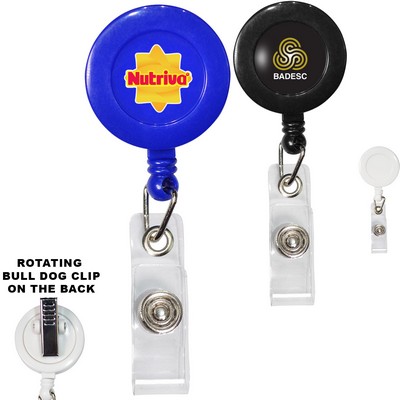 Retractable Round Badge Reel Holder w/ Rotating Bull Dog Clip
