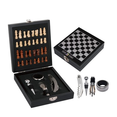 Chess With 4 Pc Wine Opener & Corkscrew Set