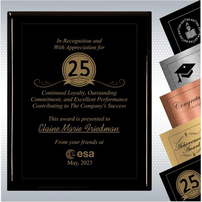 Black Piano Finish Wood Plaque Personalized Years of Service Award (10.5" x 13")