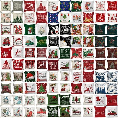 18X18" Christmas Square Linen Throw Pillow Cover With Hidden Zipper