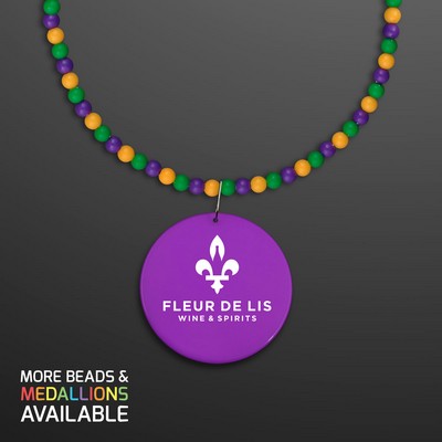 Breakaway Beads for Mardi Gras with Purple Medallion (NON-Light Up) - PRINTED