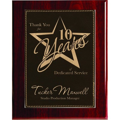 Rosewood Piano Finish Plaque with Black Faux Leather Plate, 8 x 10"