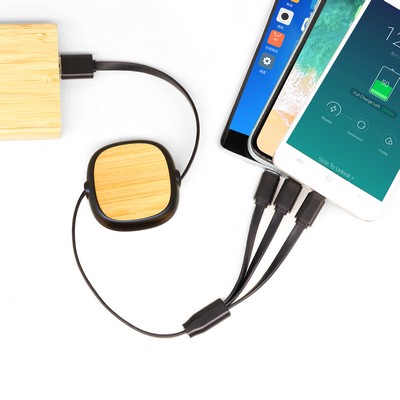 3-in-1 Bamboo Retractable Charging Cable