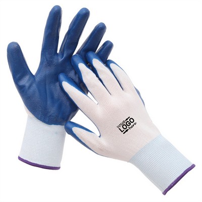 Super Abrasion Resistant White and Blue Rubber Gloves
