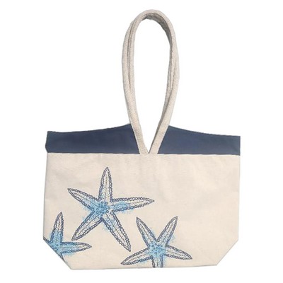 Mannitok Cotton Resort Tote, Tan/Blue