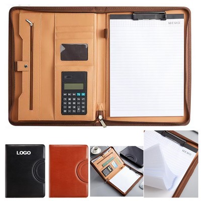 A4 Business Folder Padfolio Writing Pad Document Organizer Zipper Bag w/Calculator