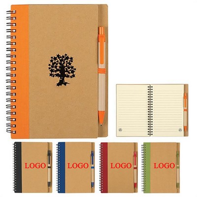 Custom Eco-Friendly Hardcover Spiral Notebook w/Click Action Ballpoint Pen & 140 Pages 5"x7"