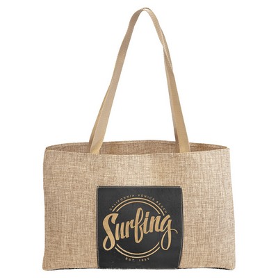 19" x 12" Burlap Bag with 5" Black/Gold Leatherette Gusset