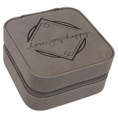 4" X 4" Gray Leatherette Travel Jewelry Box with Tan Lining