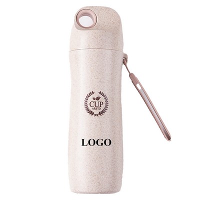 14Oz Wheat Straw Portable Leakproof Water Cup