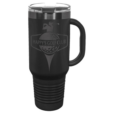 Polar Camel 40 oz. Black/Ghost Black ION-Plated Travel Mug with Handle, Straw Included
