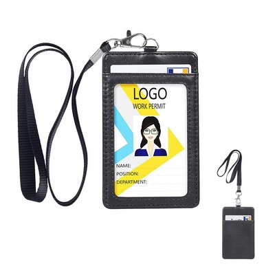 Vertical Style PU Leather Badge ID Card Holders