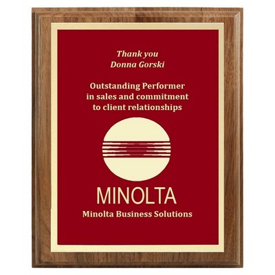 9" x 12" Genuine Walnut Step-Edge Plaque with Red Brass Plate