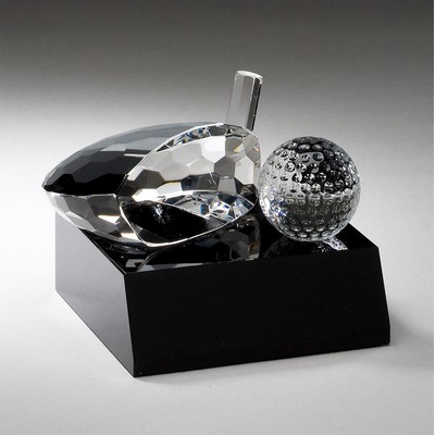 Golf Club and Ball Optical Crystal Award on Black Crystal Base