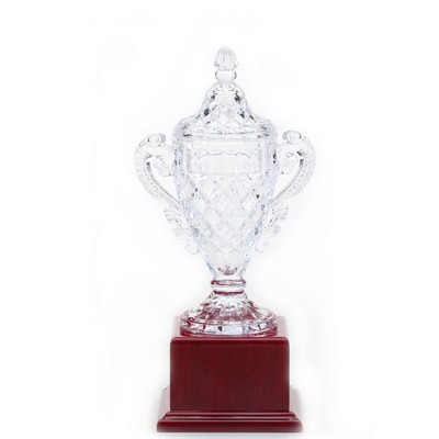 13 1/2" Lead Crystal Trophy Cup Mounted on Rosewood Base