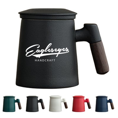 13.5oz Wooden Handle Ceramic Mug