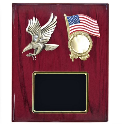 Eagle with American Flag Plaque on Piano Finish Cherry Board (10 1/2" x 13") - Takes 2" Insert