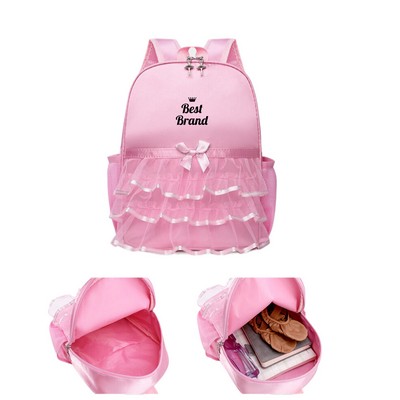 Adorable Kids Ballet Dance Backpack with Ruffled Lace Edge