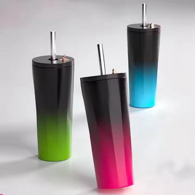 24 Oz. Diamond Shaped Double Wall Gradient Colored Straw Cup