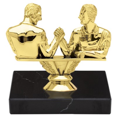 5 1/2" Arm Wrestling Gold Trophy on Black Marble Base