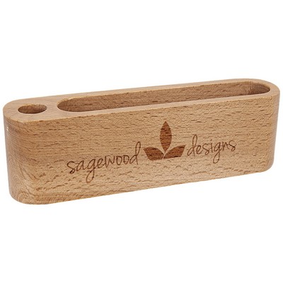 5 1/4" Beech Wood Business Card and Pen Holder