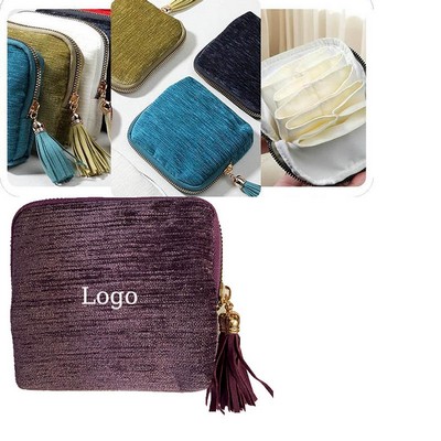 5" Multi Compartment Jewelry Bag Bracelet Pendant Ring Portable Travel Carry On Zipper Bag