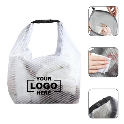 Transparent Mesh Shower Toiletry Bag with Buckle Handle
