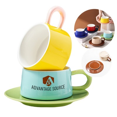 8 oz.Ceramic Coffee Cup and Saucer Set for Office or Home Use