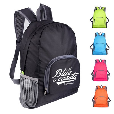 Collapsible Ripstop Polyester Backpack with Adjustable Strap and Pocket