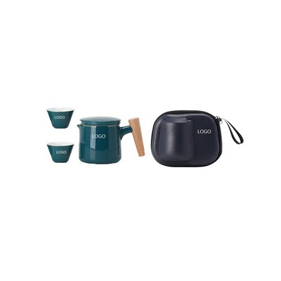 Portable Ceramic Travel Tea Set W/ Pot And 2 Cups
