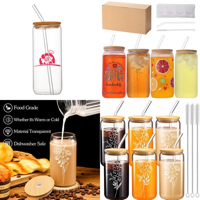 16 Oz Glass With Lid And Straw