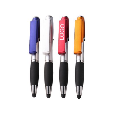 Multi-Function Ballpoint Pen with Stylus, LED & Stand