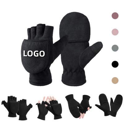 Fingerless Double-Layer Polar Fleece Lined Flip-Top Warm Gloves